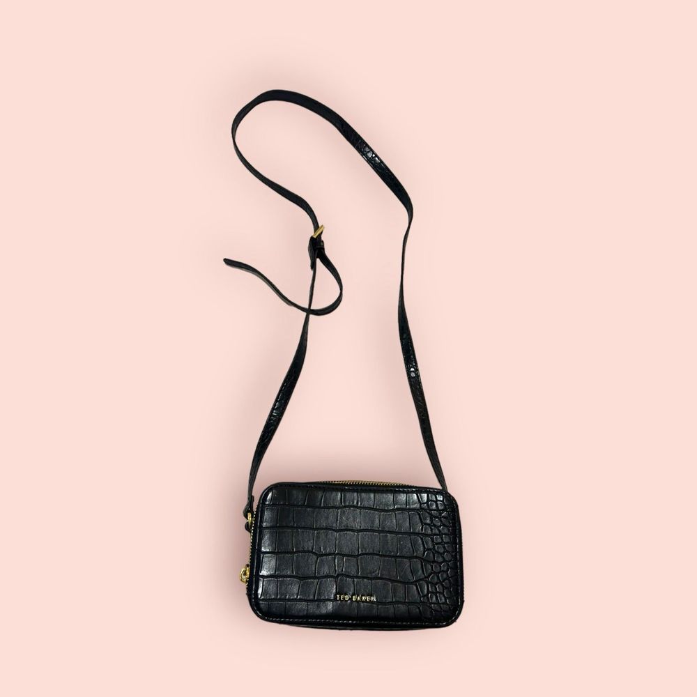 Ted Baker Croc Effect Black Leather‎ Crossbody / Camera Bag